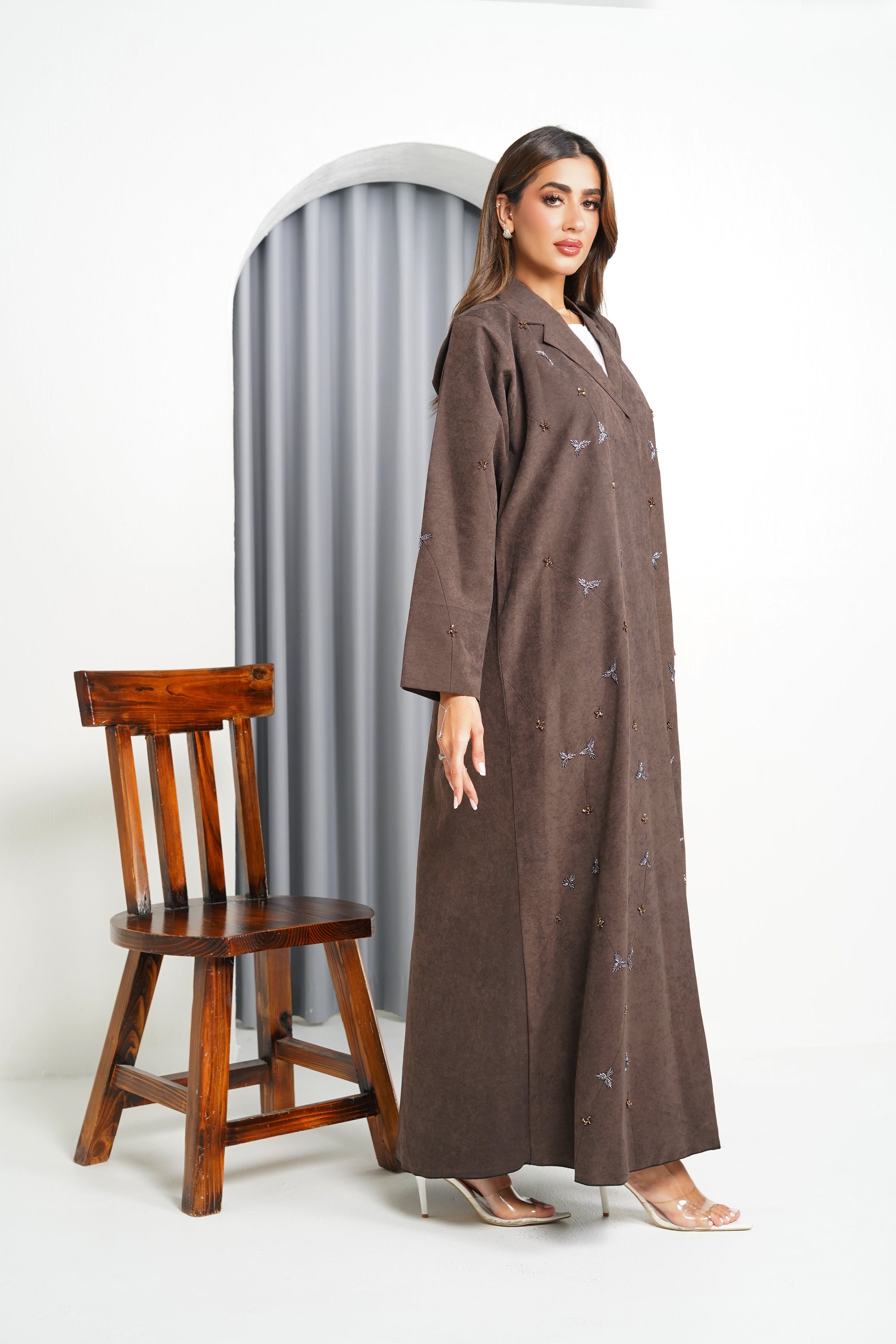 R214 Dark Brown Colour vip Abaya Set