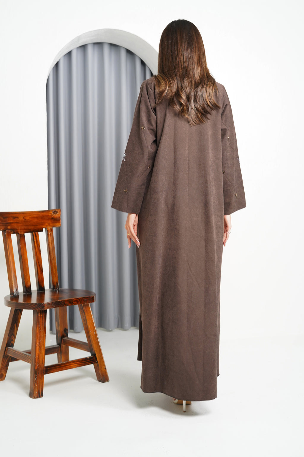 R214 Dark Brown Colour vip Abaya Set