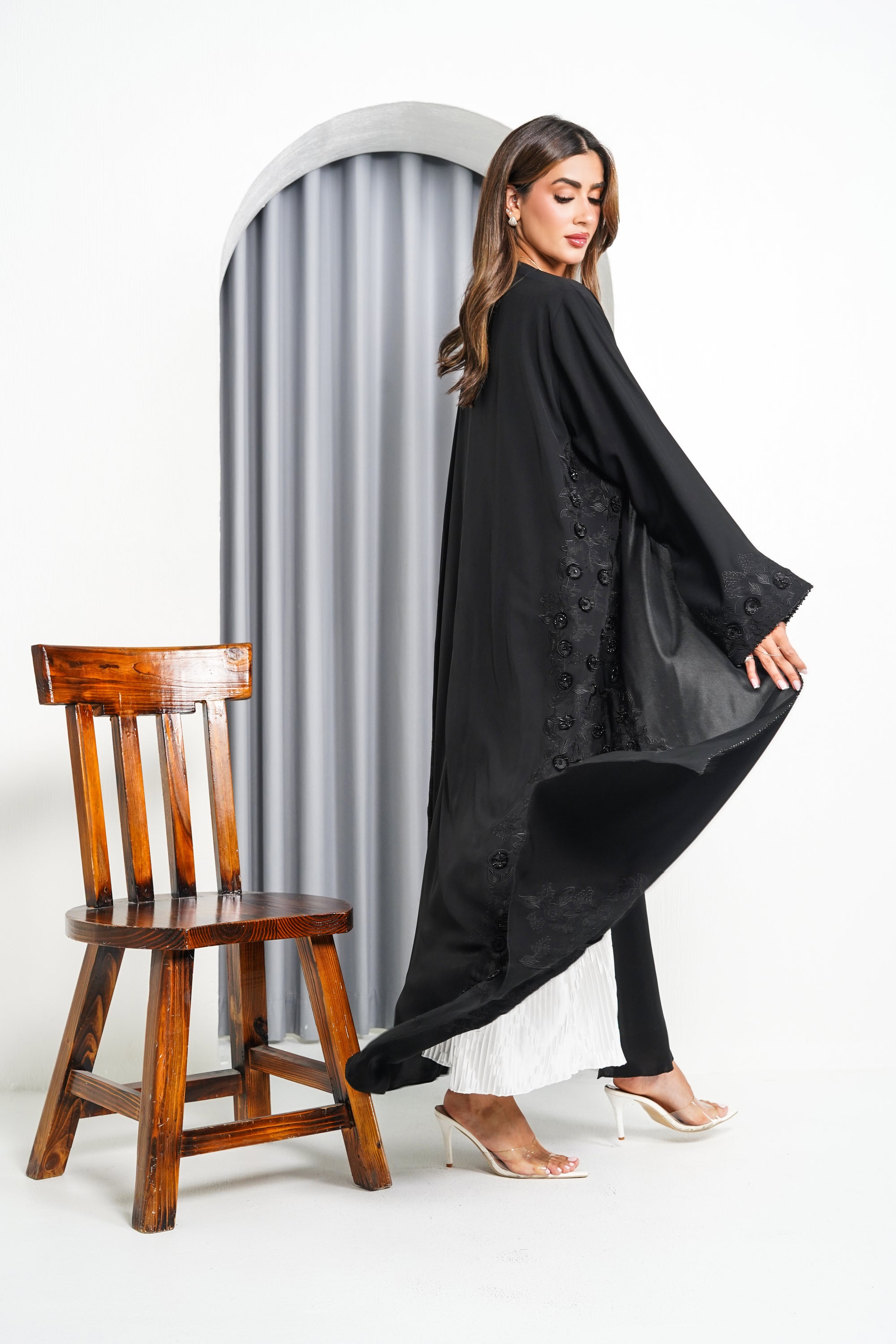 R215 Black elegant  Designer Abaya Set