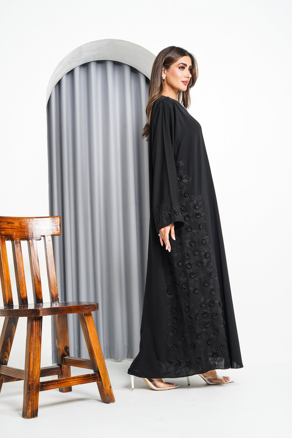 R215 Black elegant  Designer Abaya Set