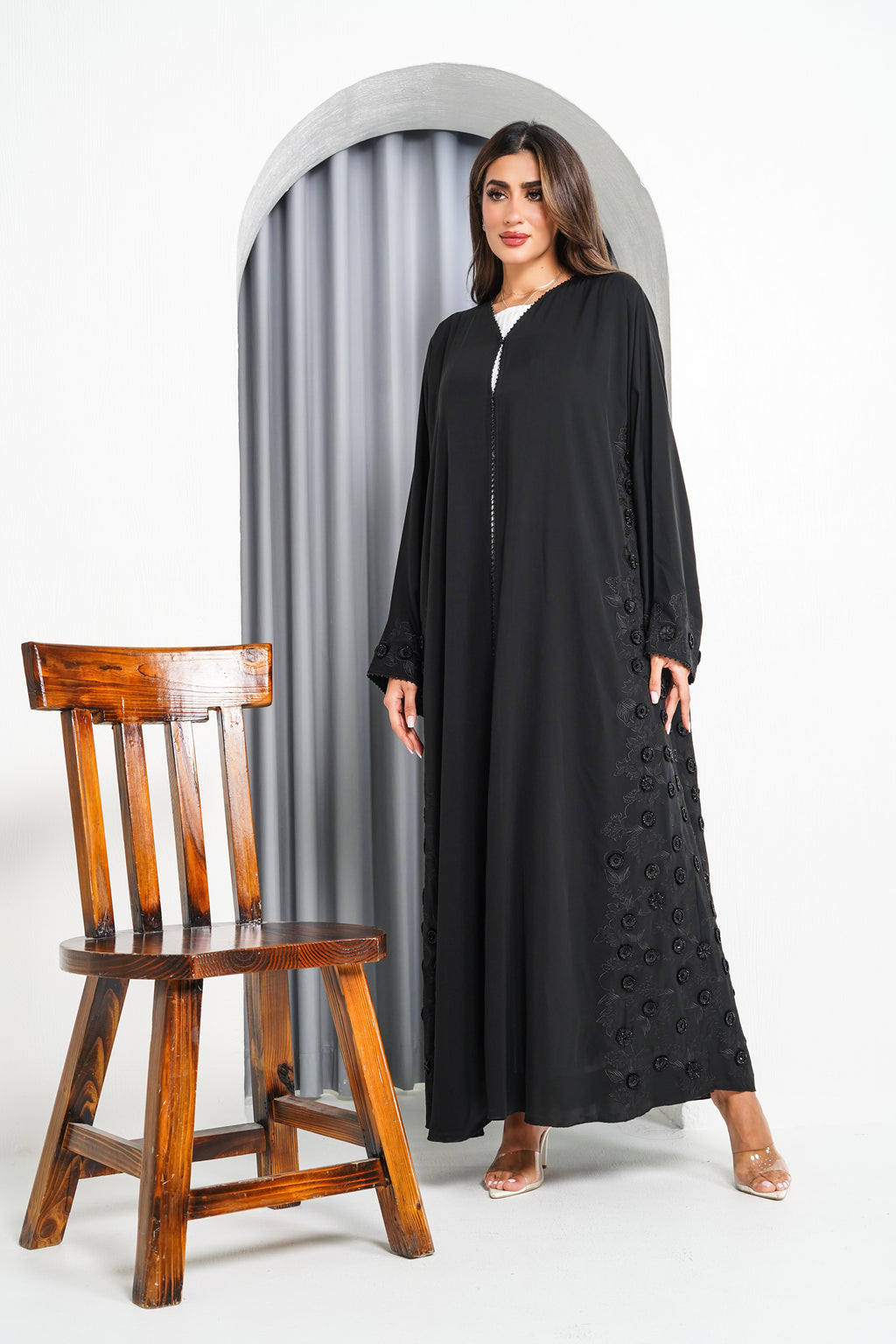 R215 Black elegant  Designer Abaya Set