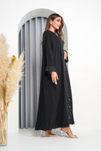 R218 Black elegant  Laser  Dantil Abaya Set