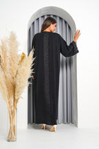 R218 Black elegant  Laser  Dantil Abaya Set