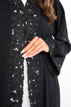 R218 Black elegant  Laser  Dantil Abaya Set