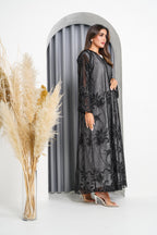 R219 Black elegant Flower Laser  Dantil Abaya Set