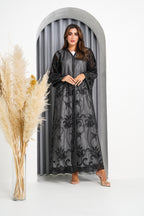R219 Black elegant Flower Laser  Dantil Abaya Set