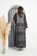R219 Black elegant Flower Laser  Dantil Abaya Set