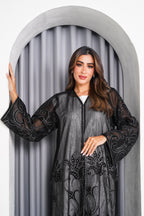 R219 Black elegant Flower Laser  Dantil Abaya Set