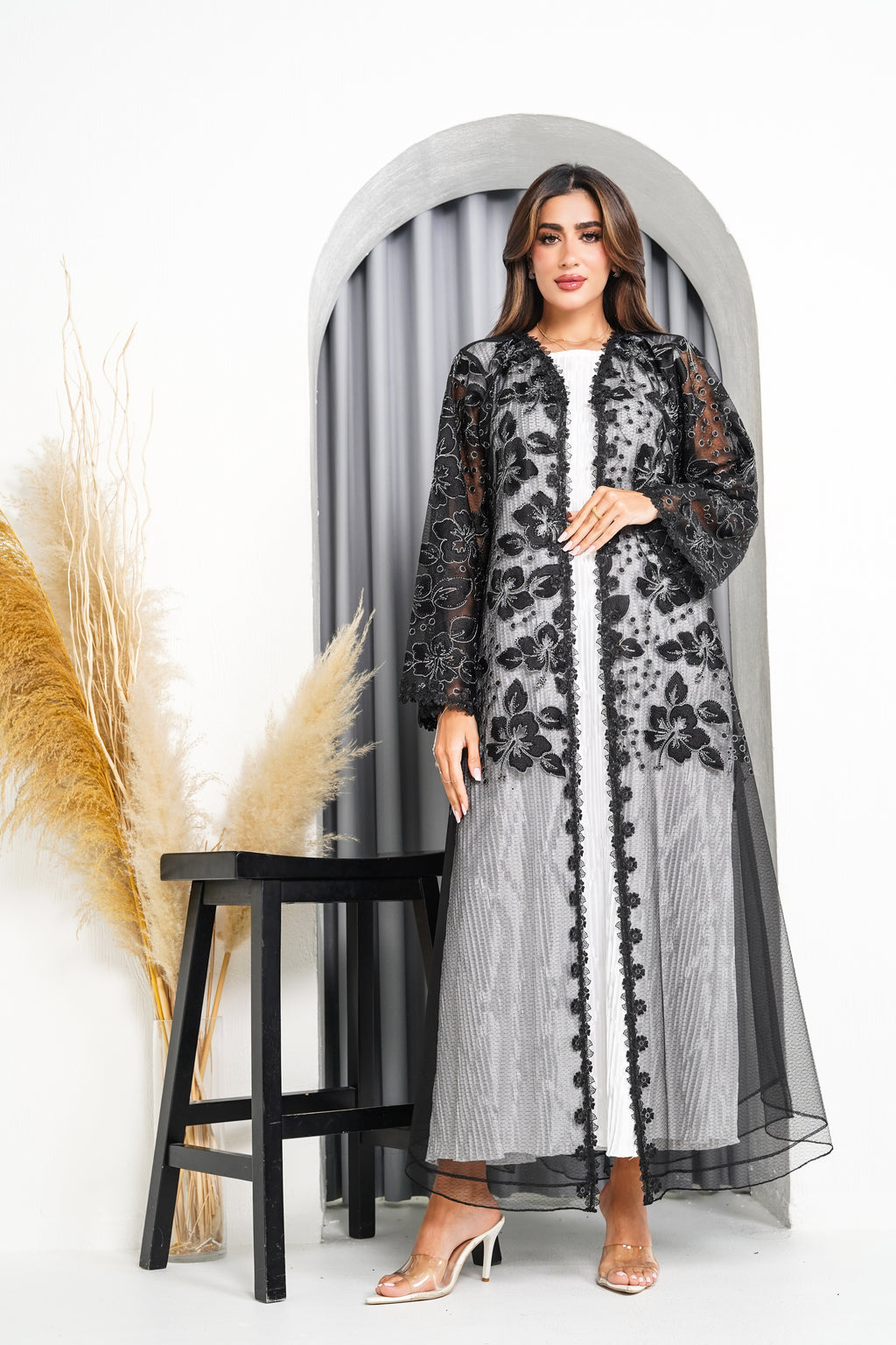 R221 Black wedding and party Designer Abaya Set