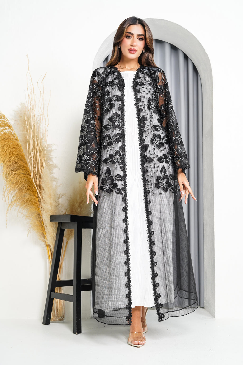 R221 Black wedding and party Designer Abaya Set