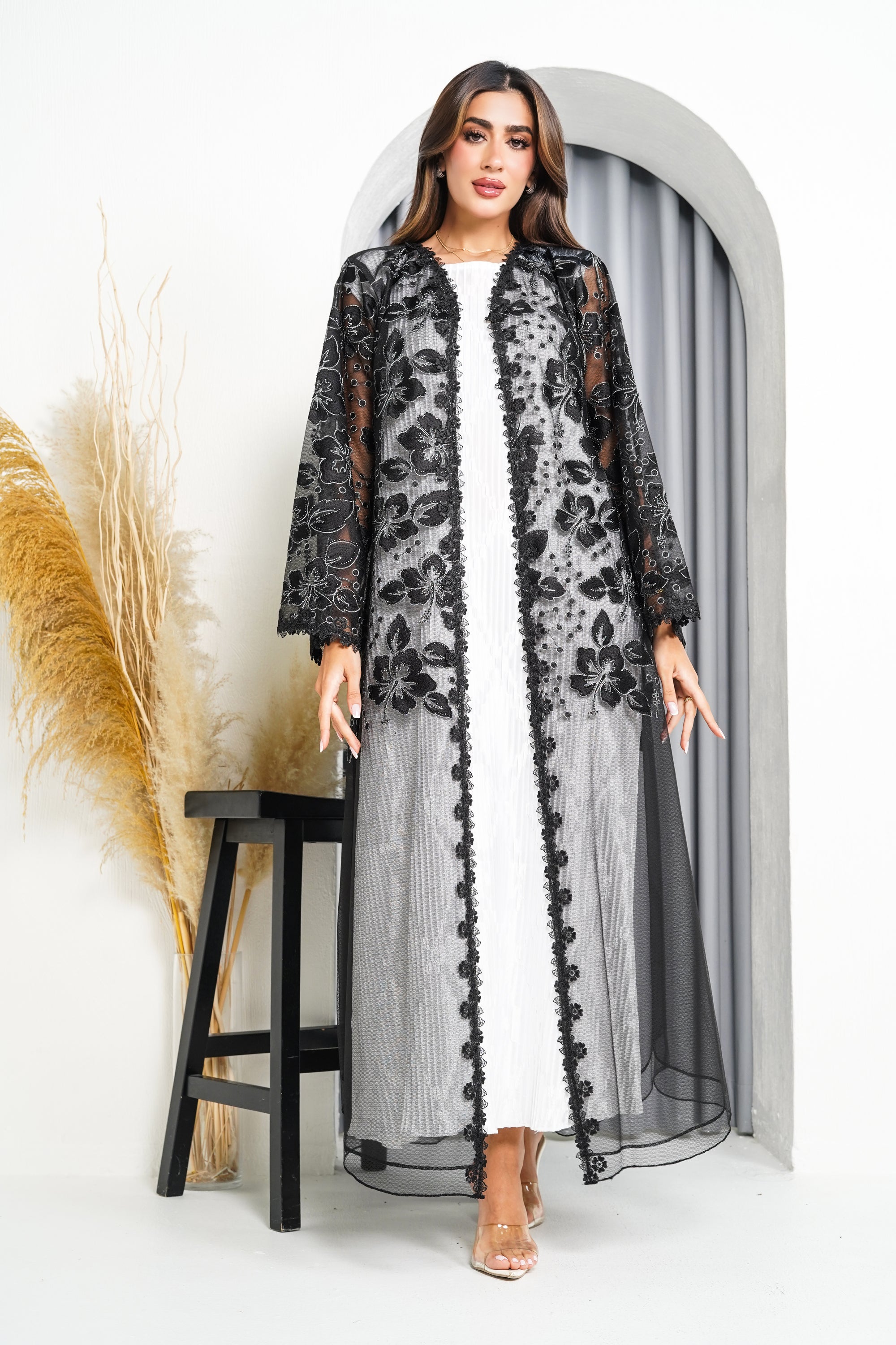 R221 Black wedding and party Designer Abaya Set
