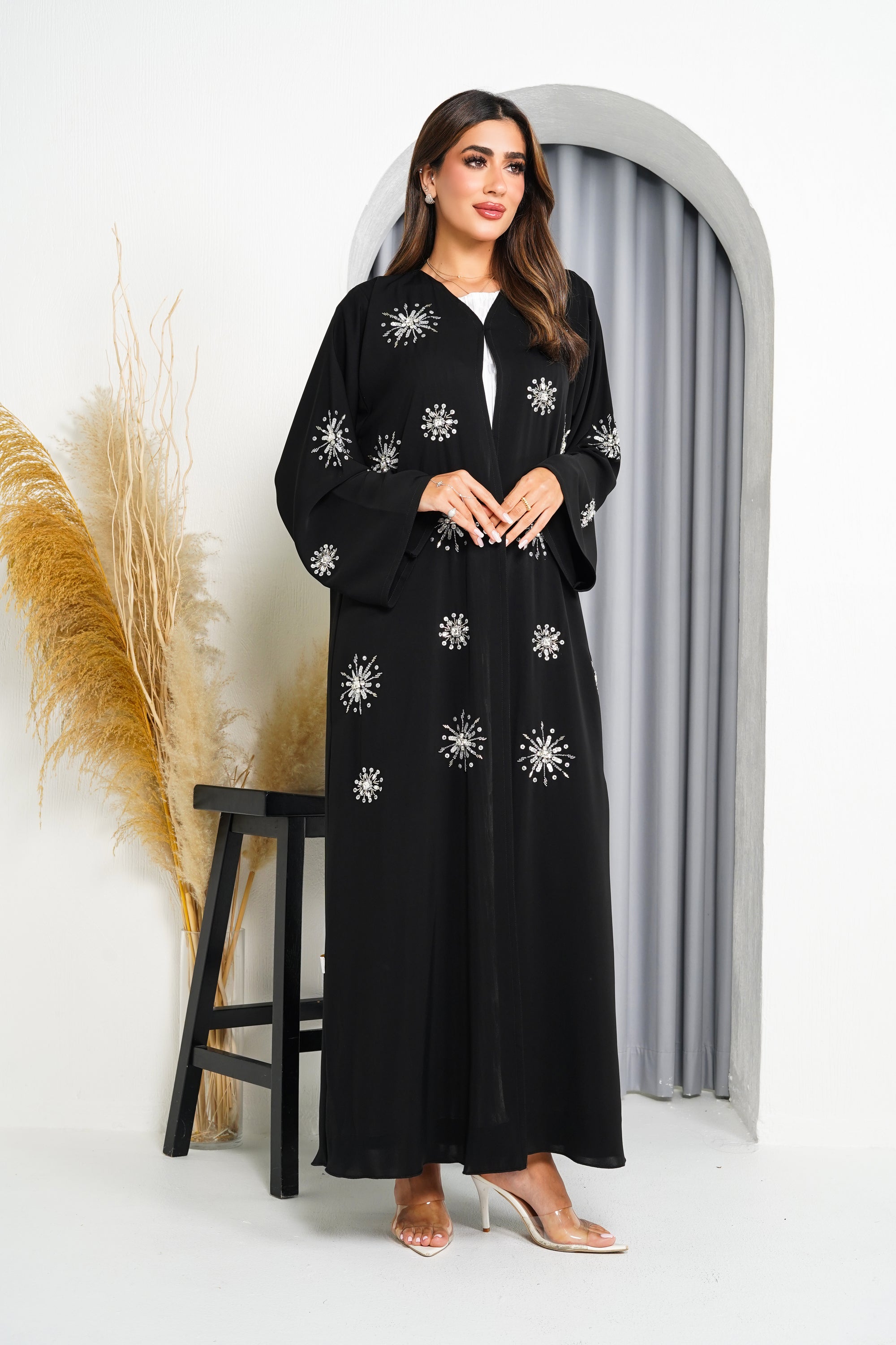 R222 Black elegant  Designer Abaya Set