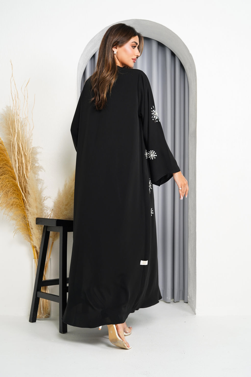 R222 Black elegant  Designer Abaya Set