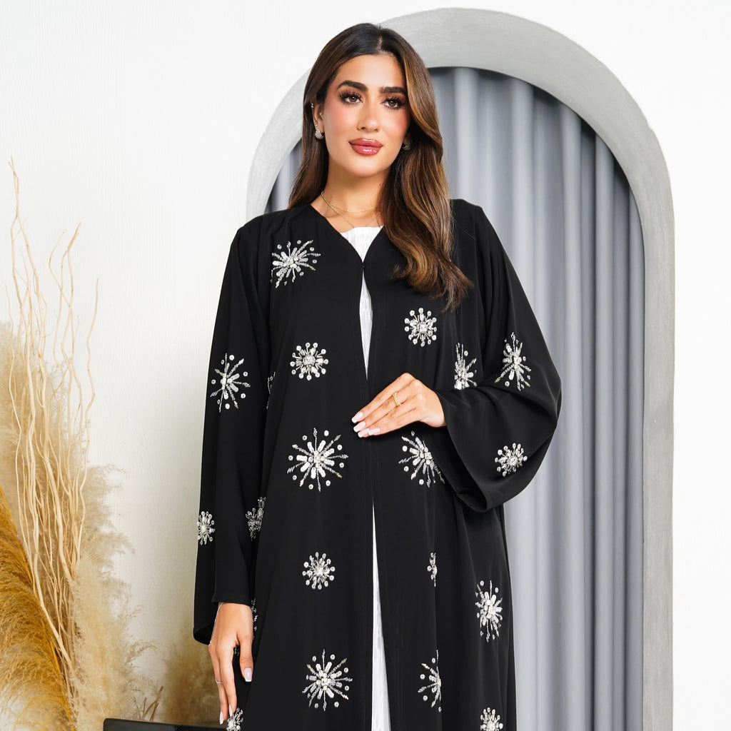R222 Black elegant  Designer Abaya Set