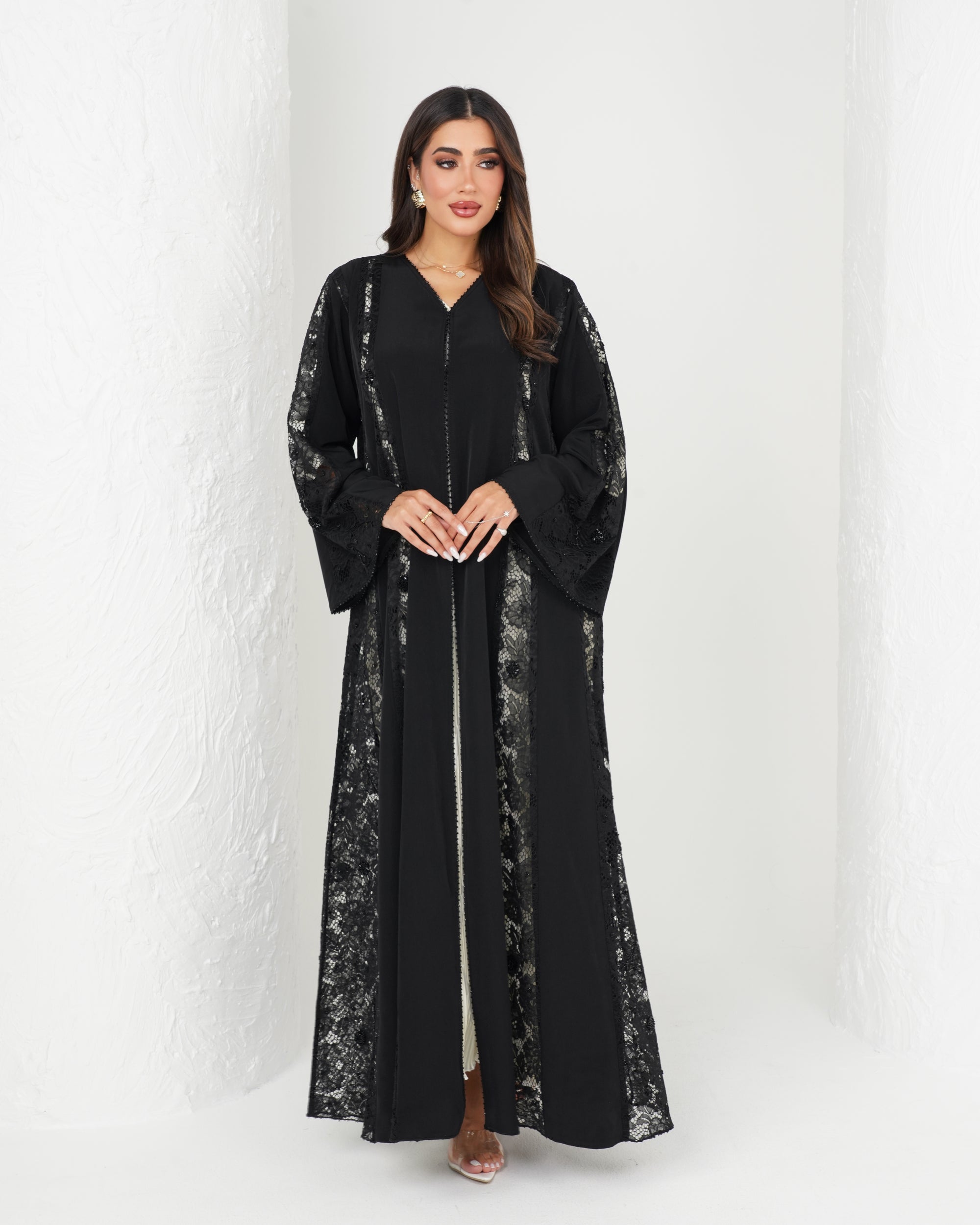 R137  Dantel  Black  Abaya Set