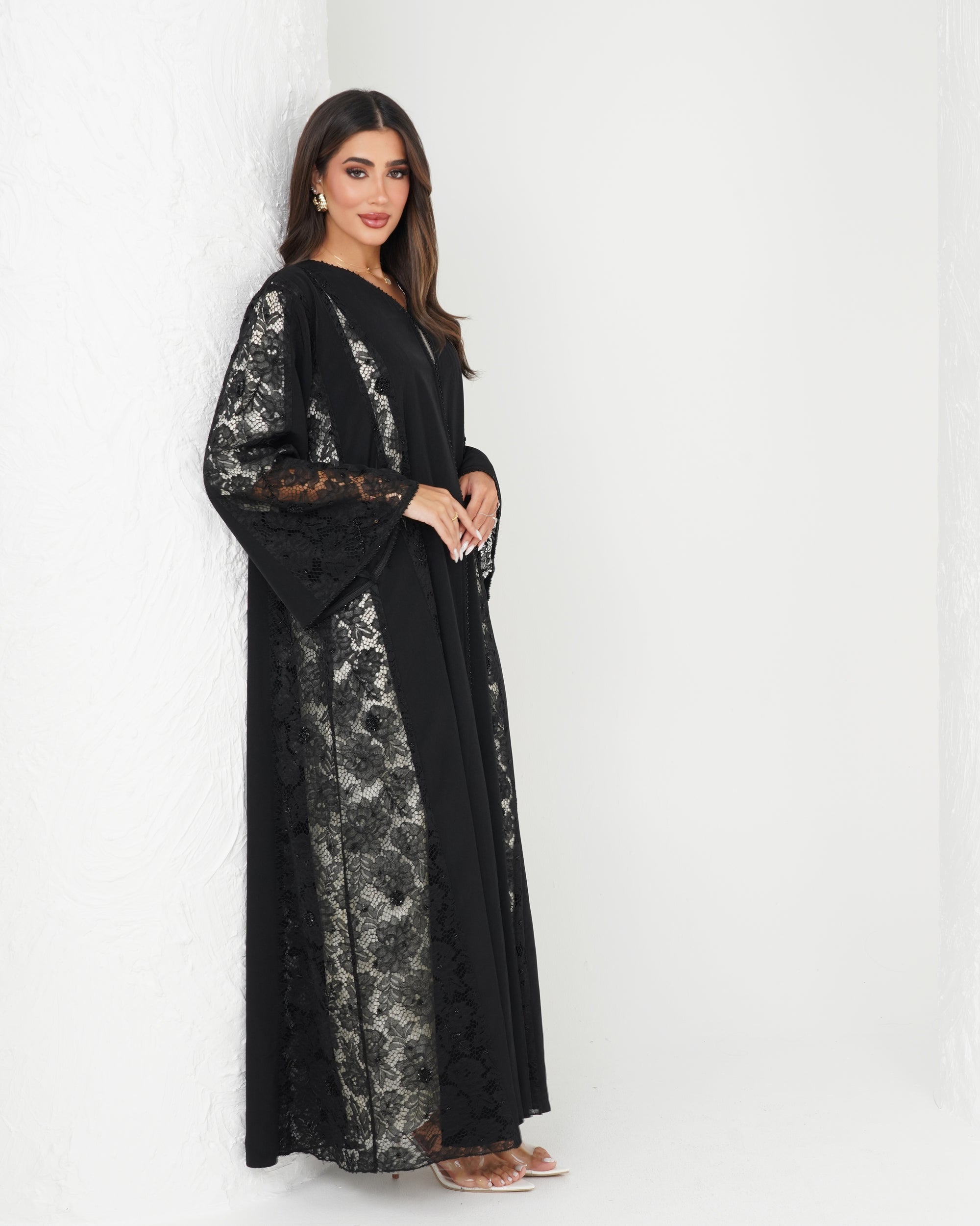 R137  Dantel  Black  Abaya Set