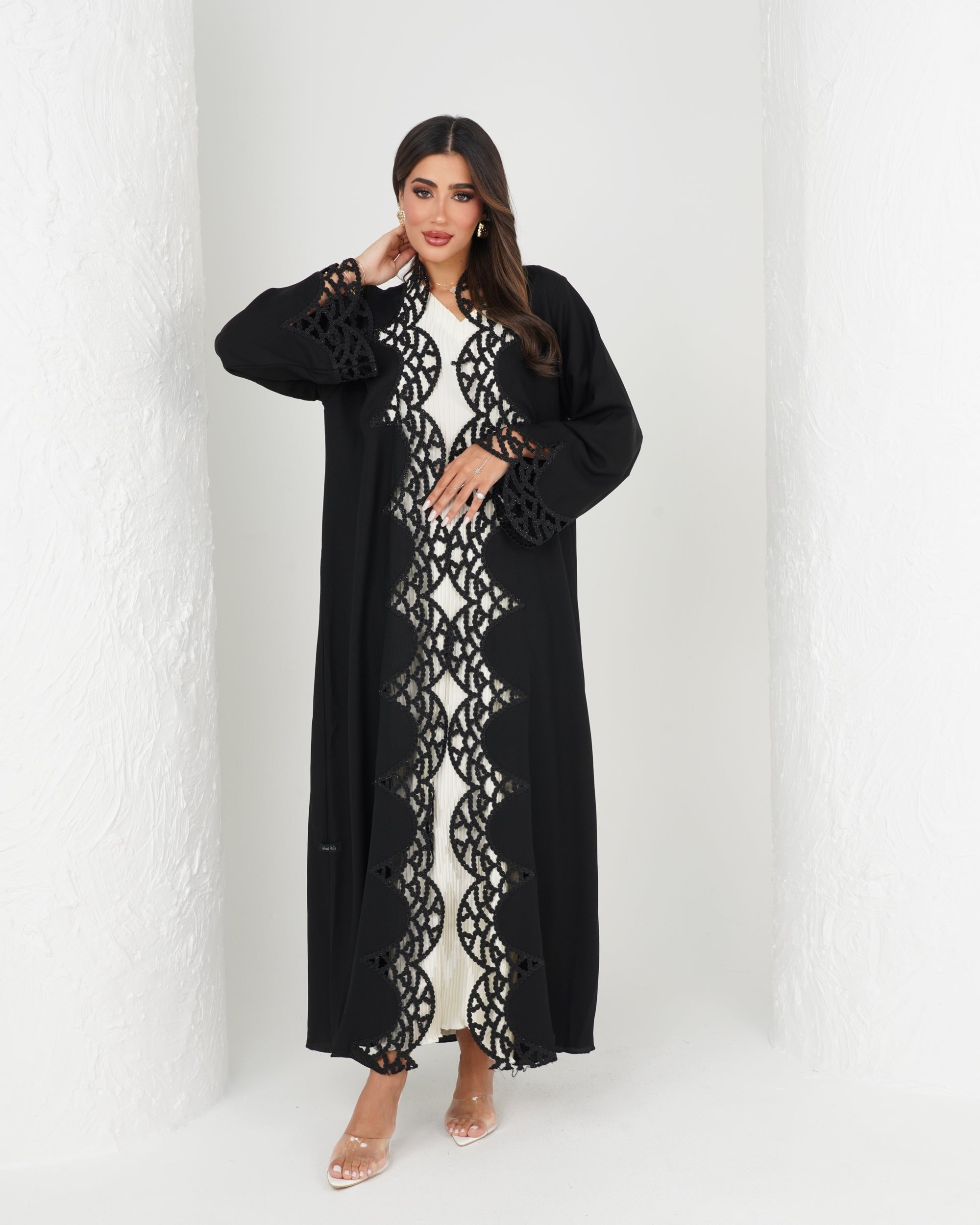 R141 Black Dantel Abaya Set