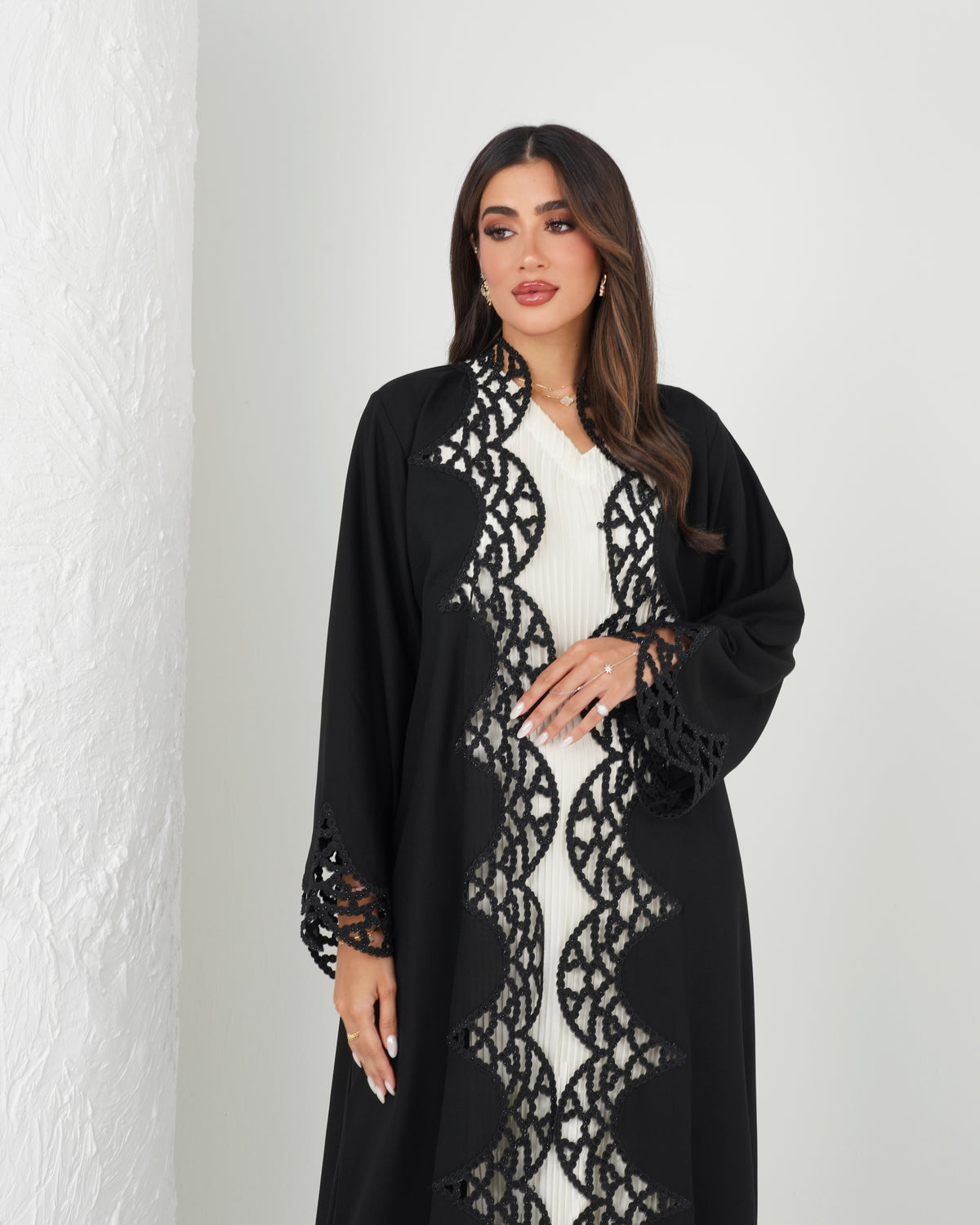 R141 Black Dantel Abaya Set