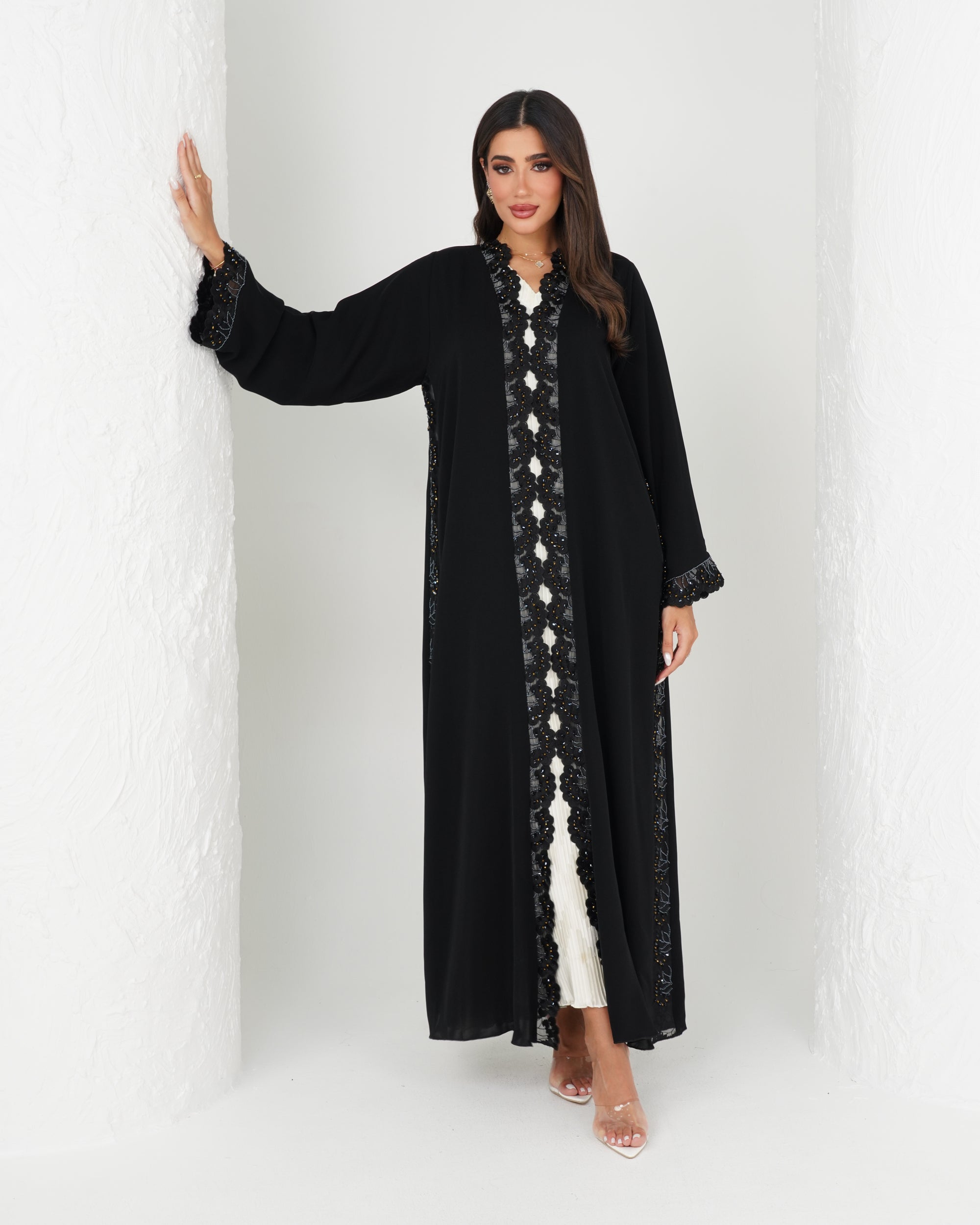 R156 Black Dantel Abaya Set