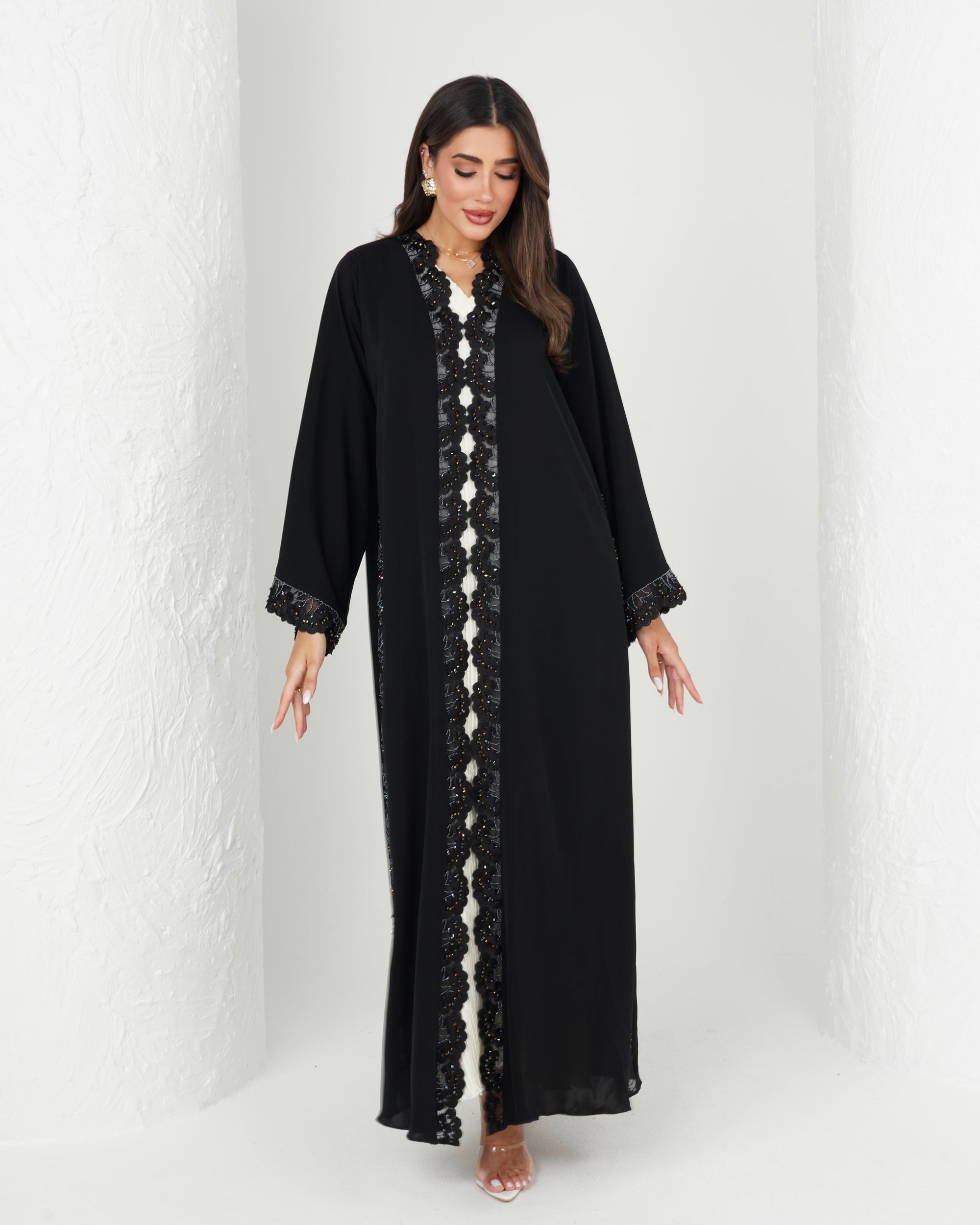 R156 Black Dantel Abaya Set