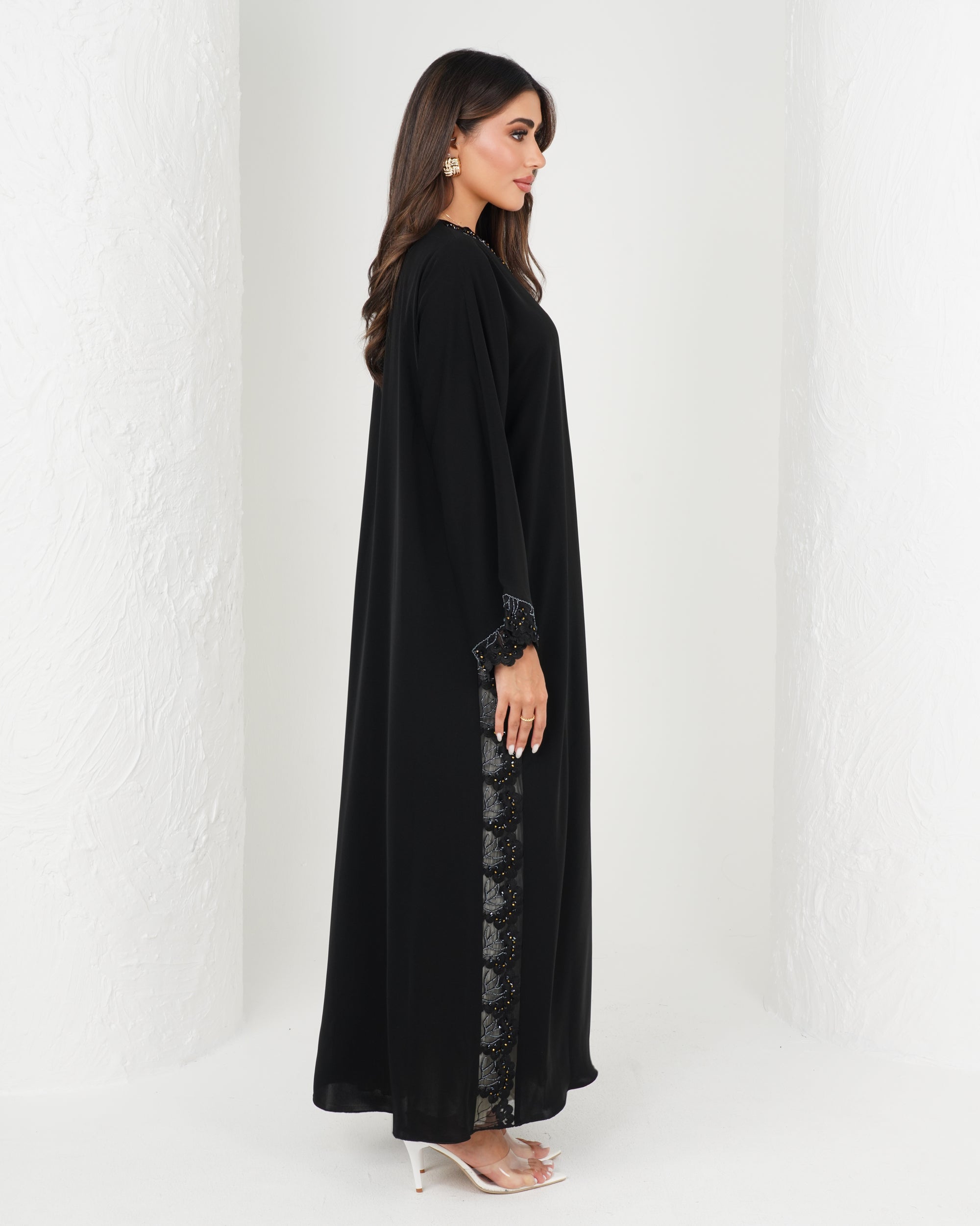 R156 Black Dantel Abaya Set