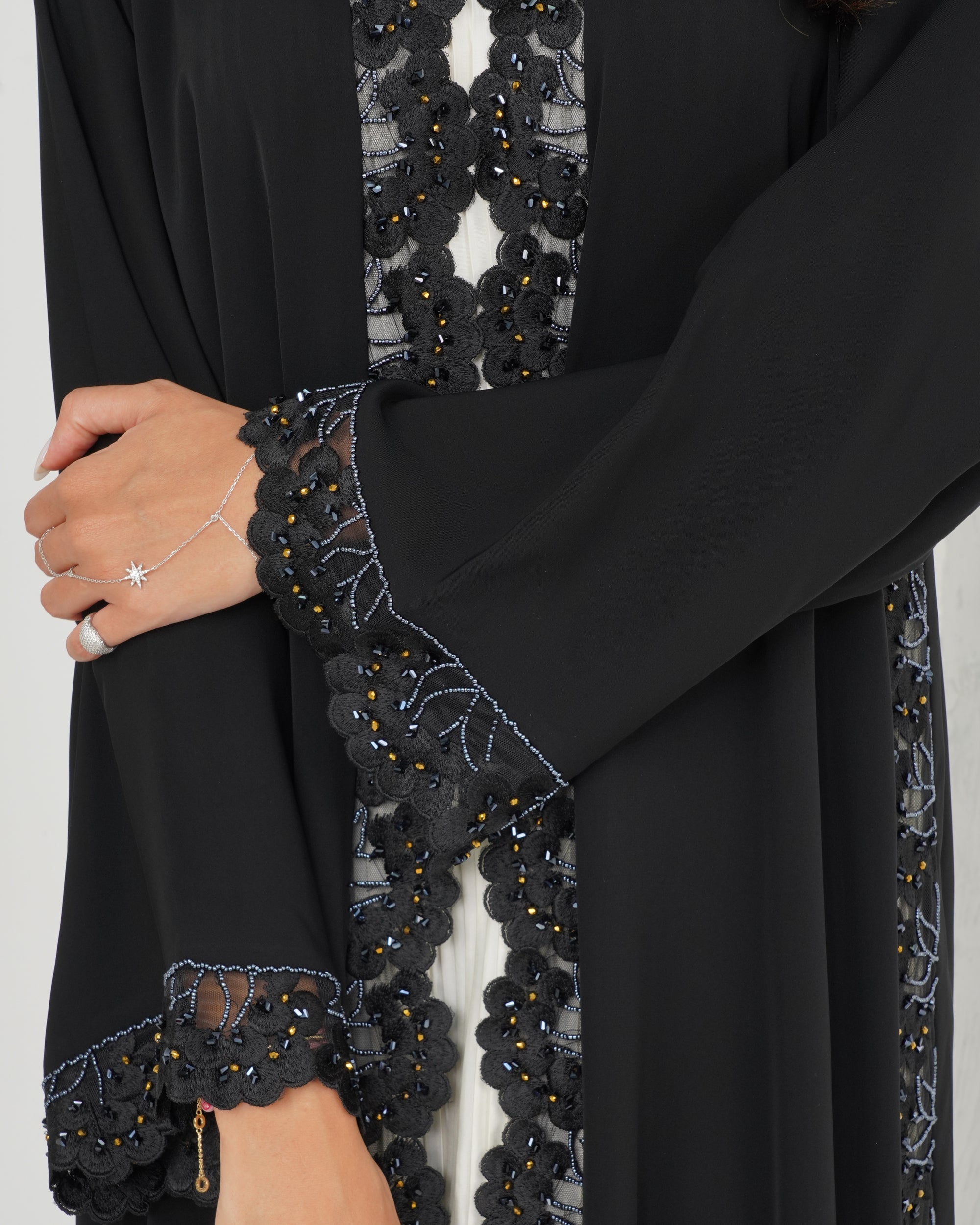 R156 Black Dantel Abaya Set
