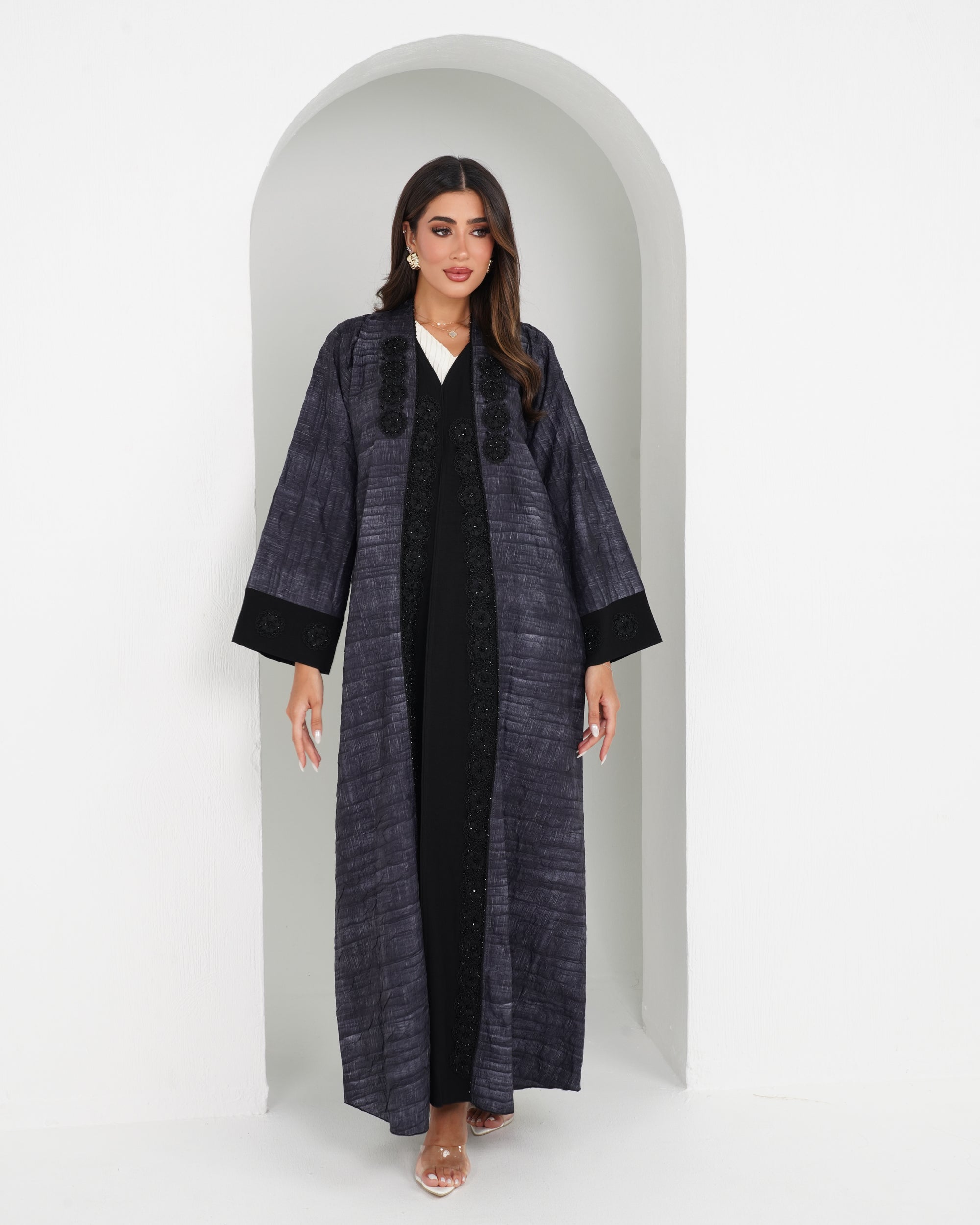 R151 Light blue and black  Abaya Set