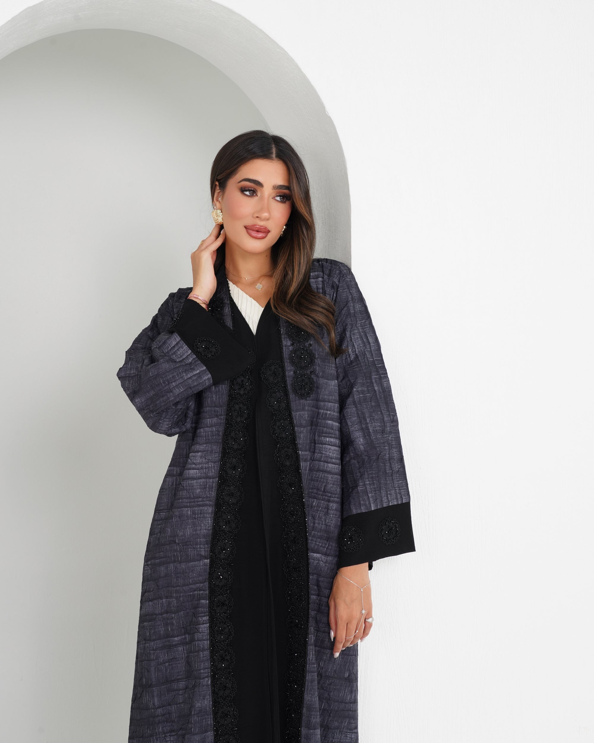 R151 Light blue and black  Abaya Set