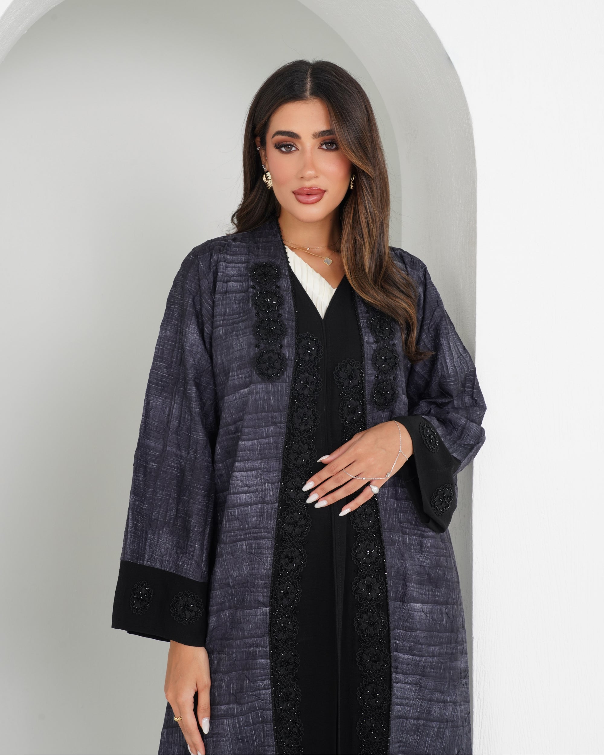 R151 Light blue and black  Abaya Set
