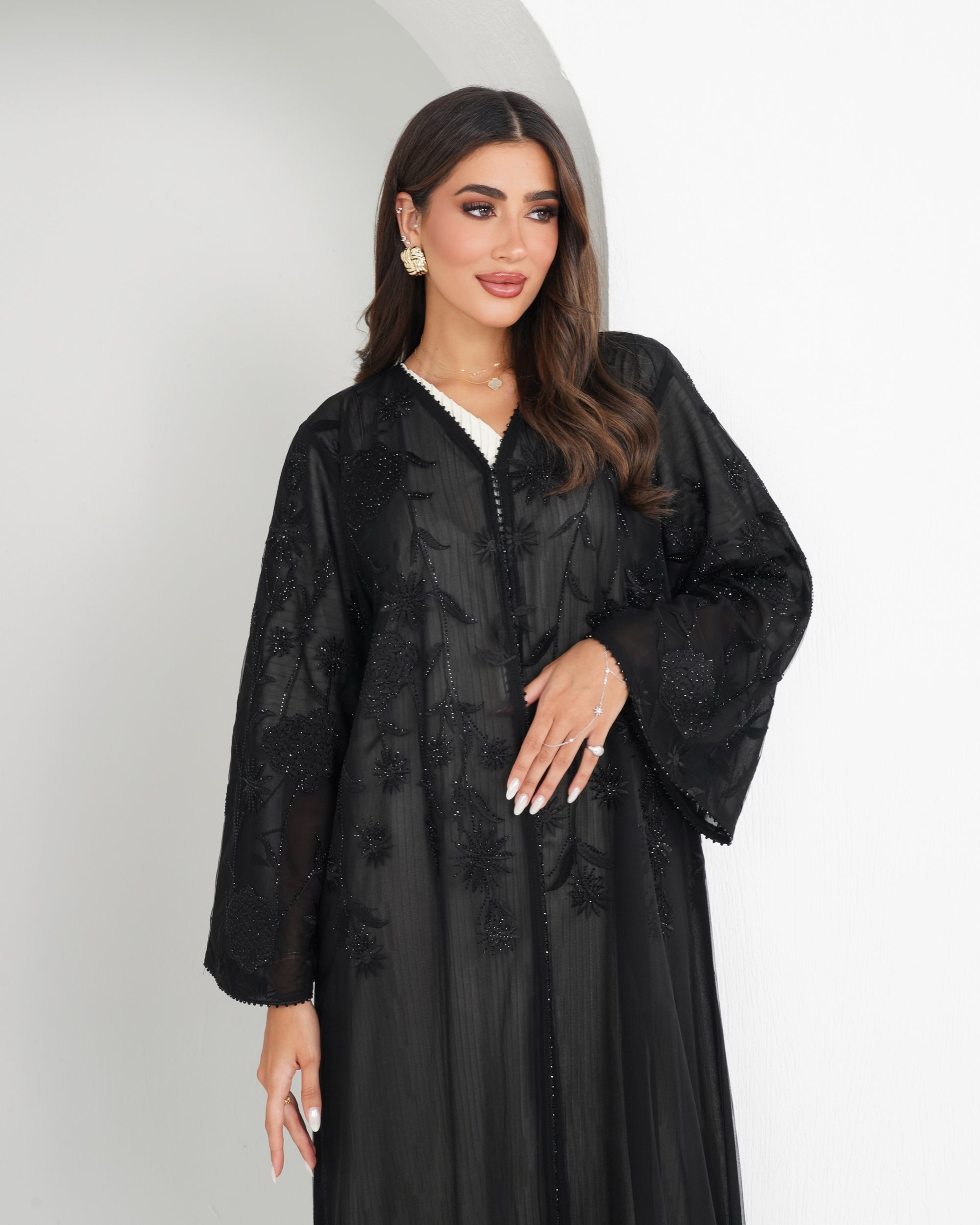 R148 Black Elegant  Summer collection Abaya Set