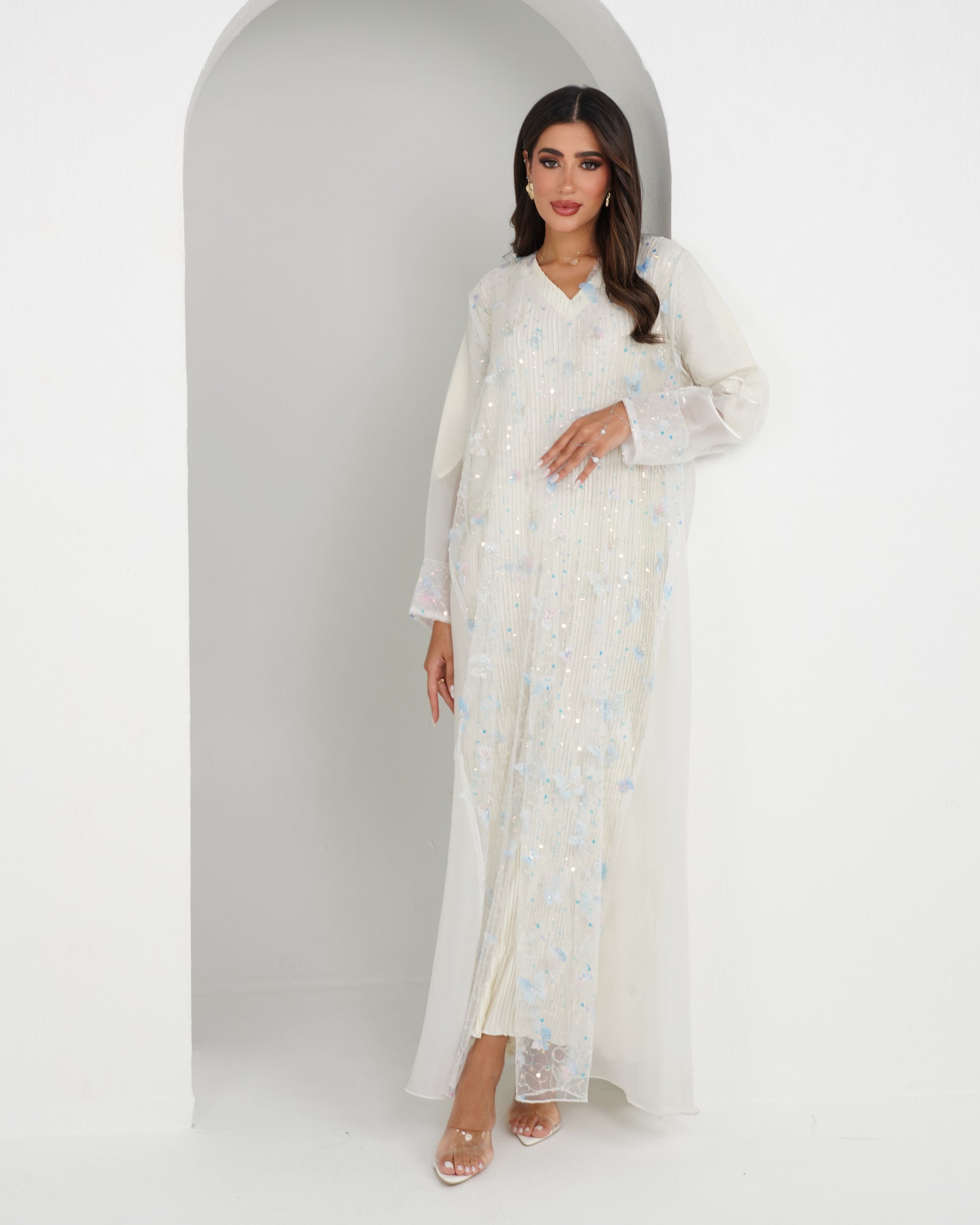 R155  White princess  party Abaya Set