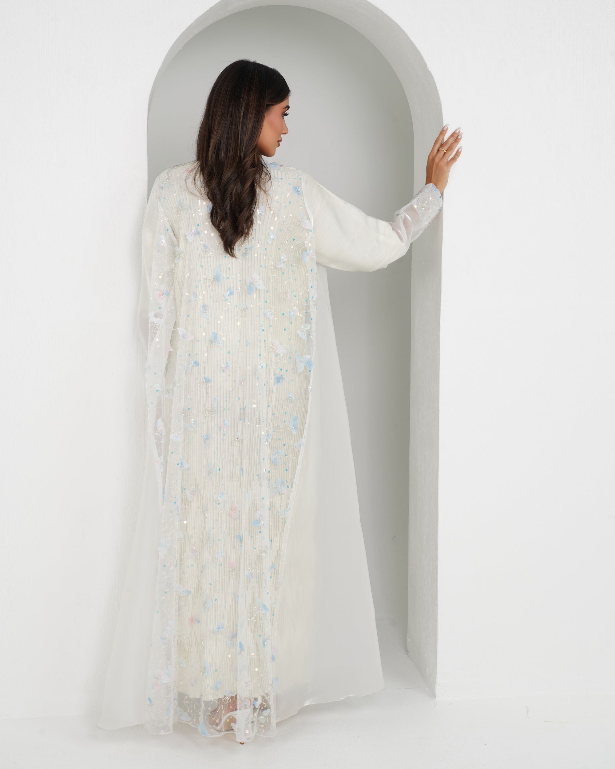 R155  White princess  party Abaya Set