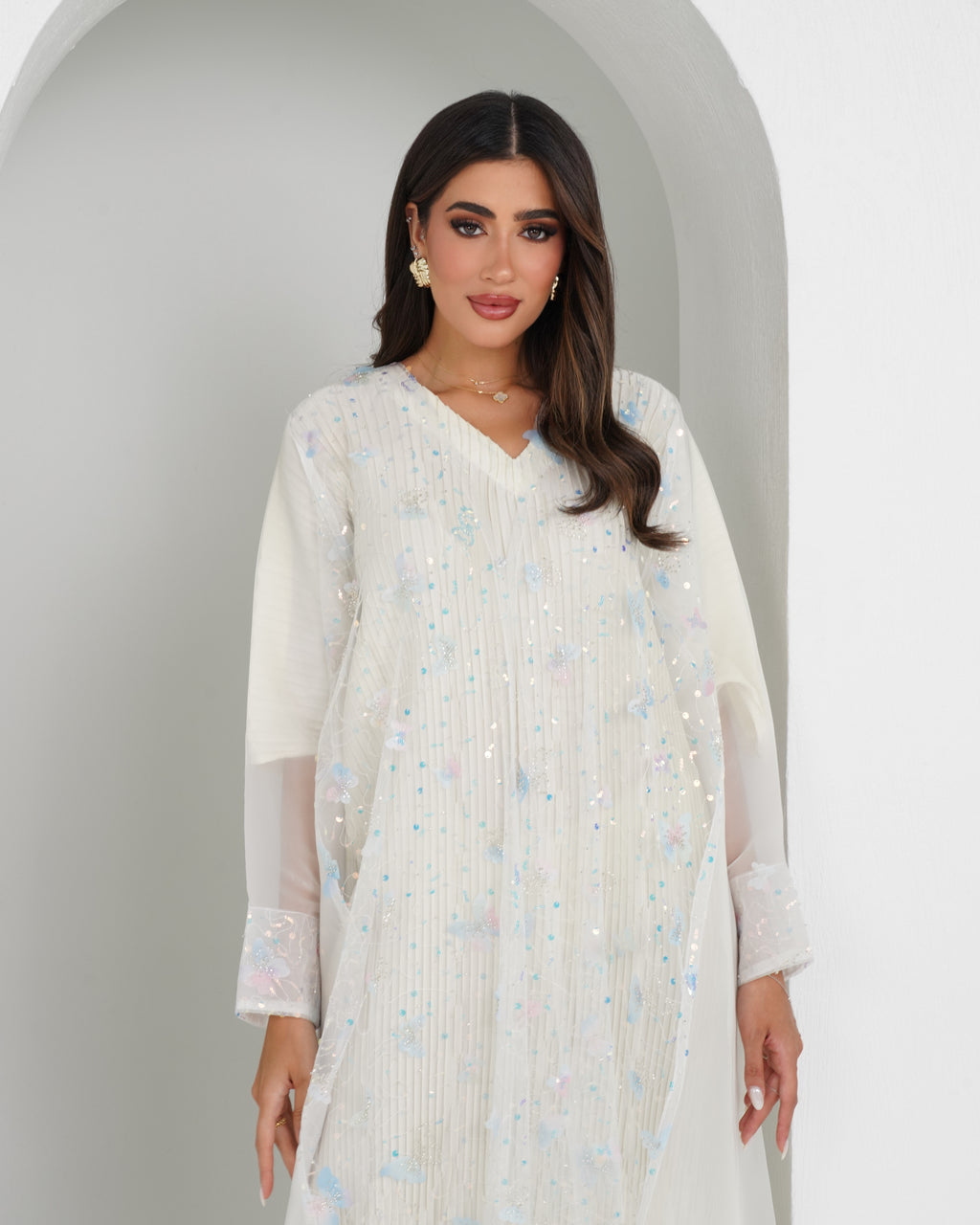 R155  White princess  party Abaya Set