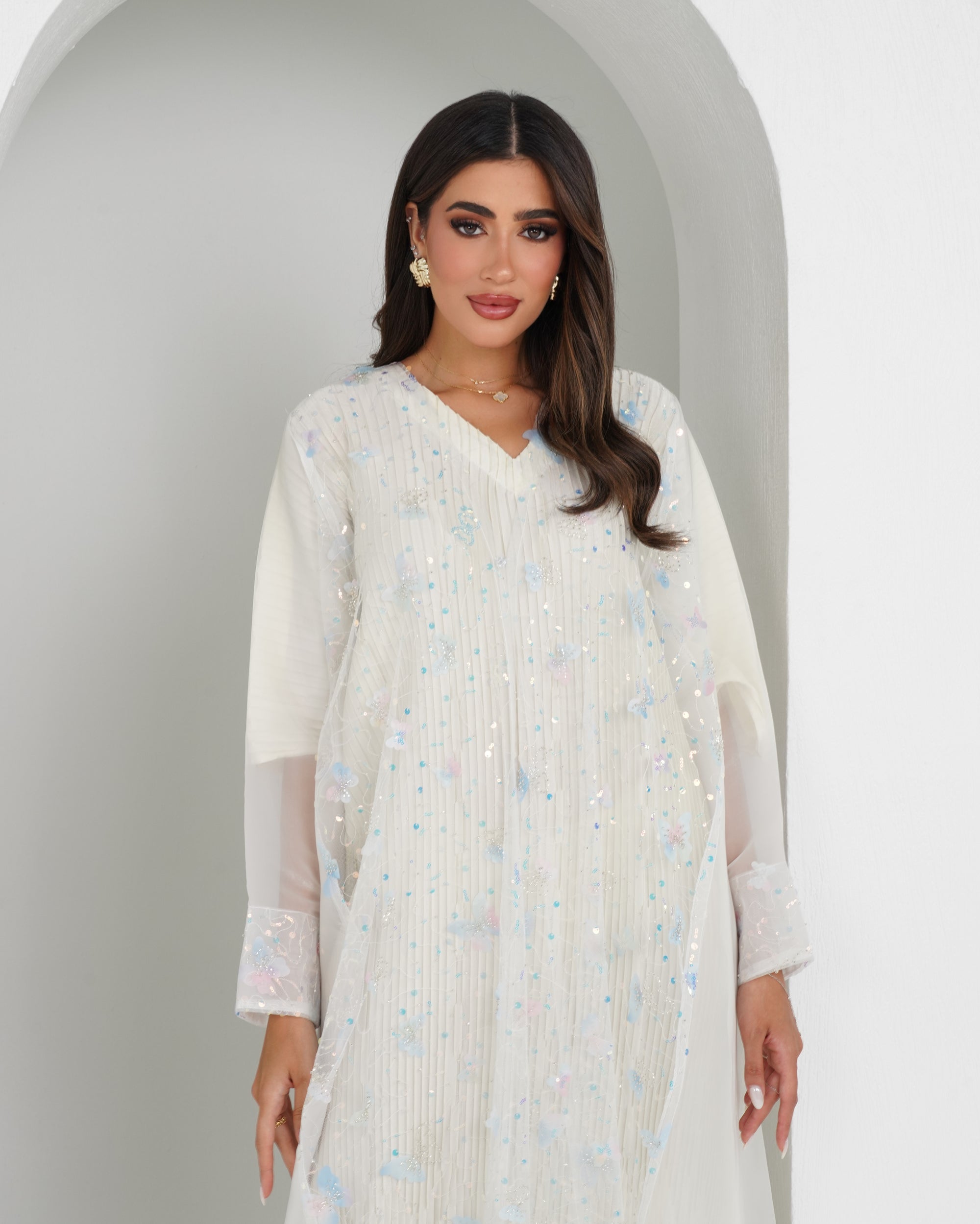 R155  White princess  party Abaya Set