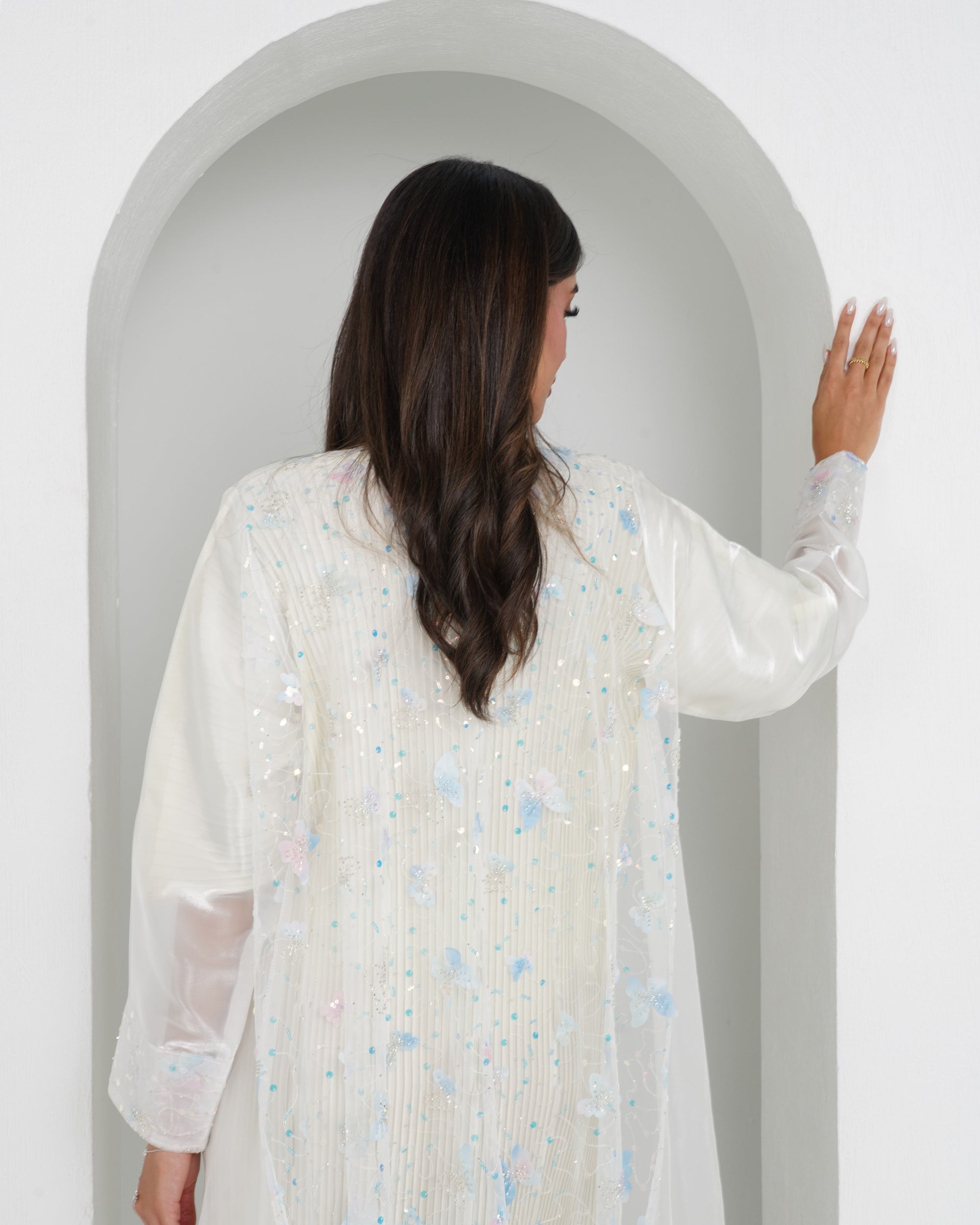 R155  White princess  party Abaya Set
