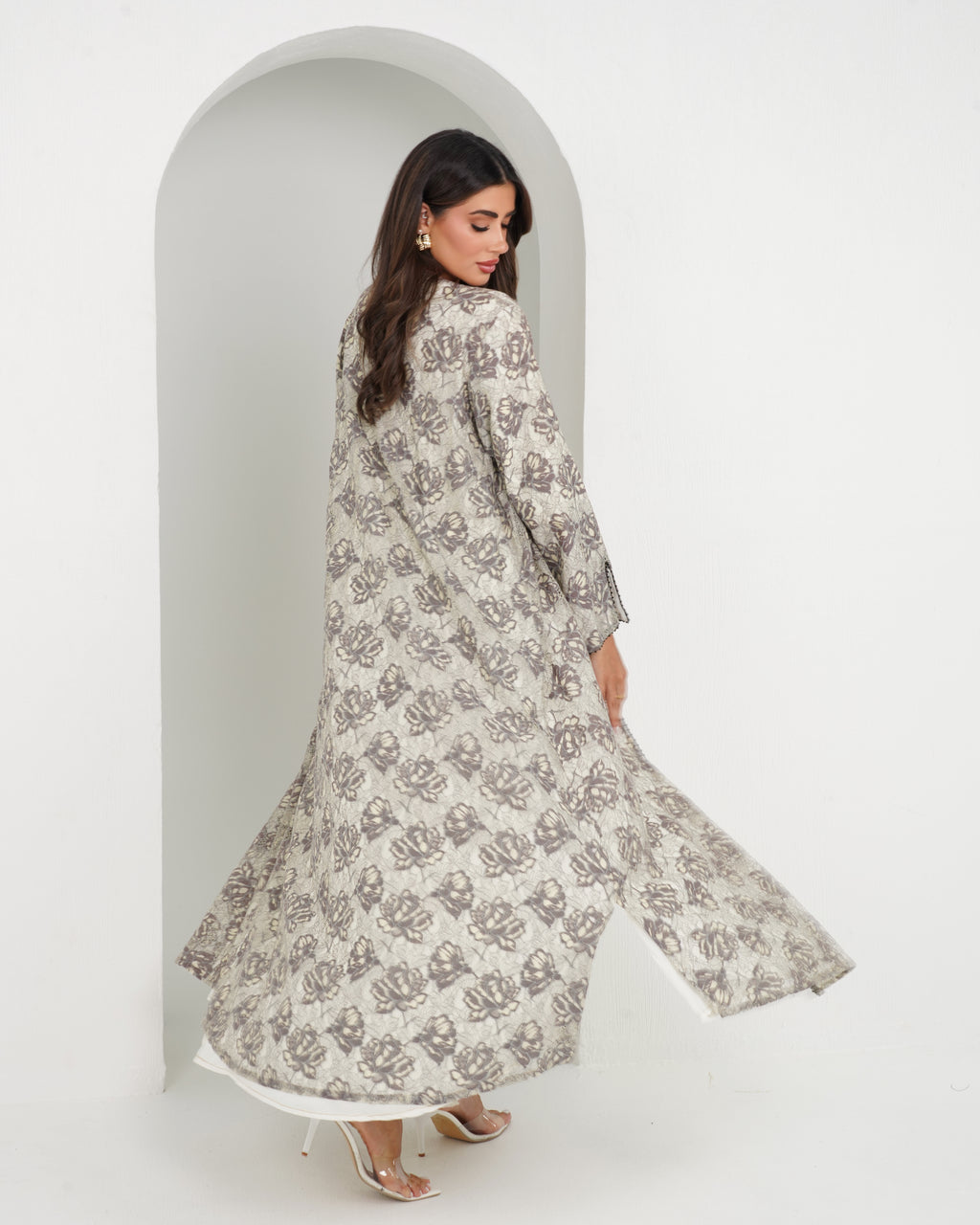 R152 Summer  Beige Dantel  Abaya Set