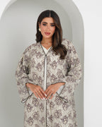 R152 Summer  Beige Dantel  Abaya Set