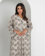 R152 Summer  Beige Dantel  Abaya Set