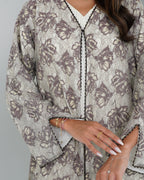 R152 Summer  Beige Dantel  Abaya Set