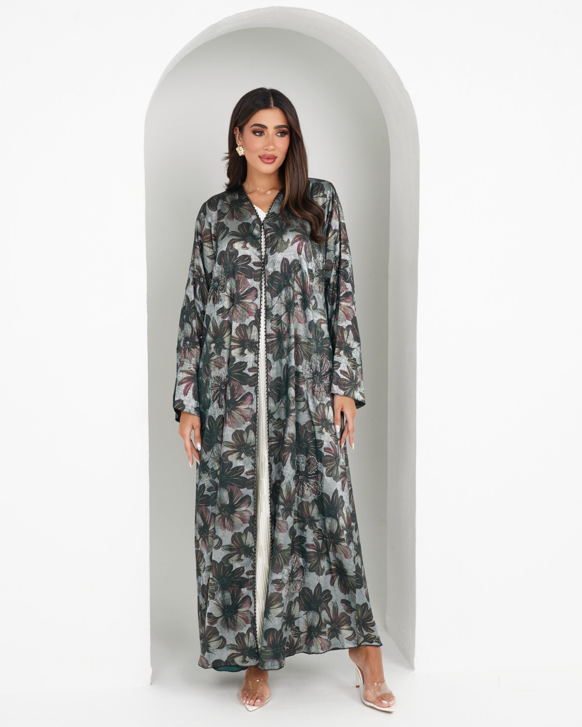 R159 Travel Wear  C green printed  Abaya Set