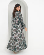 R159 Travel Wear  C green printed  Abaya Set