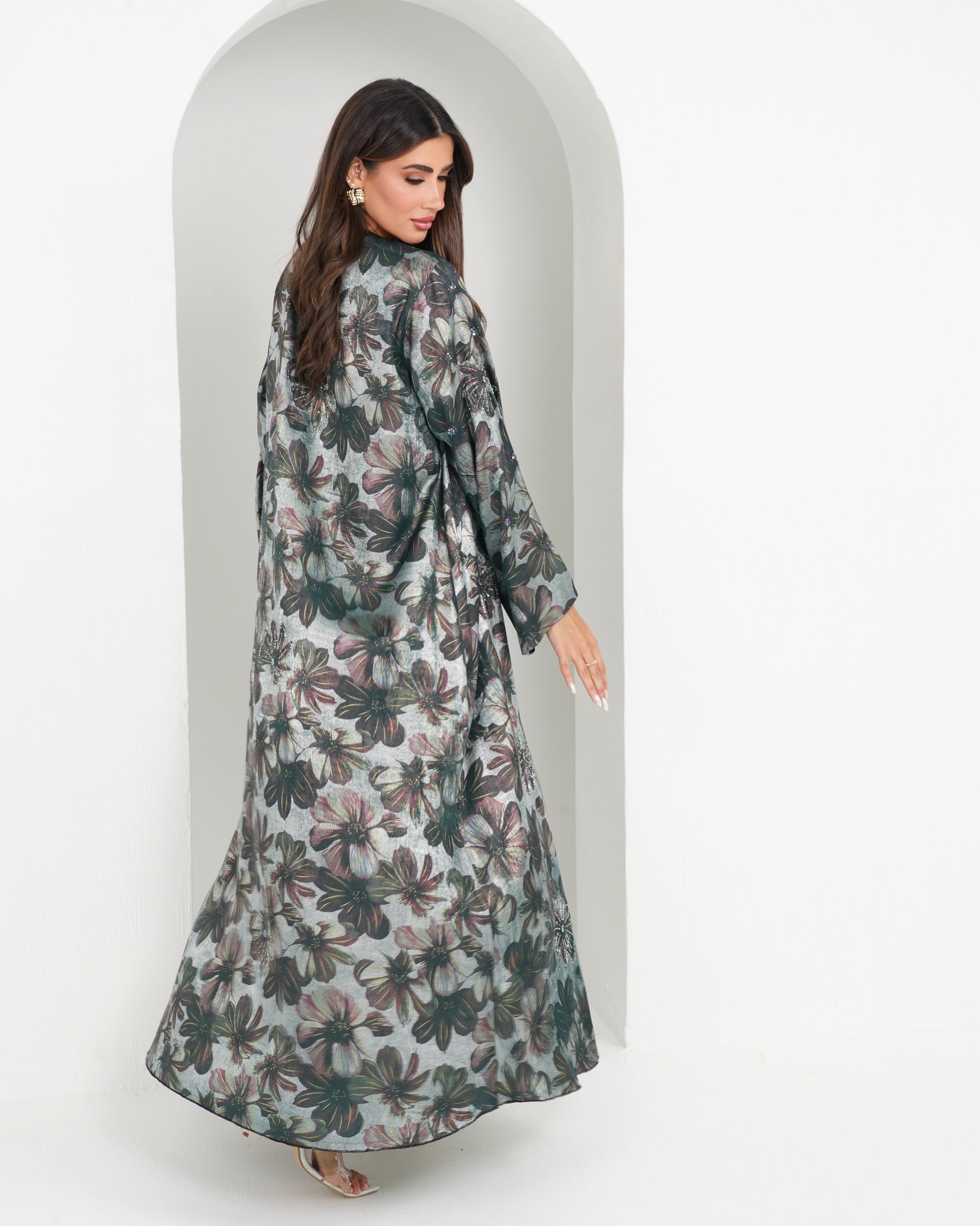 R159 Travel Wear  C green printed  Abaya Set
