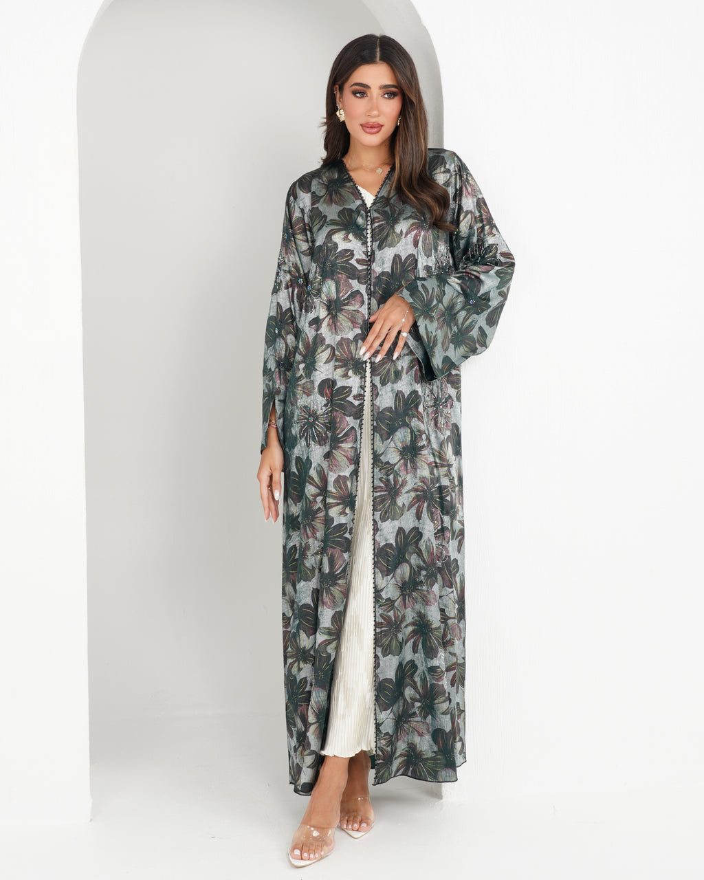 R159 Travel Wear  C green printed  Abaya Set
