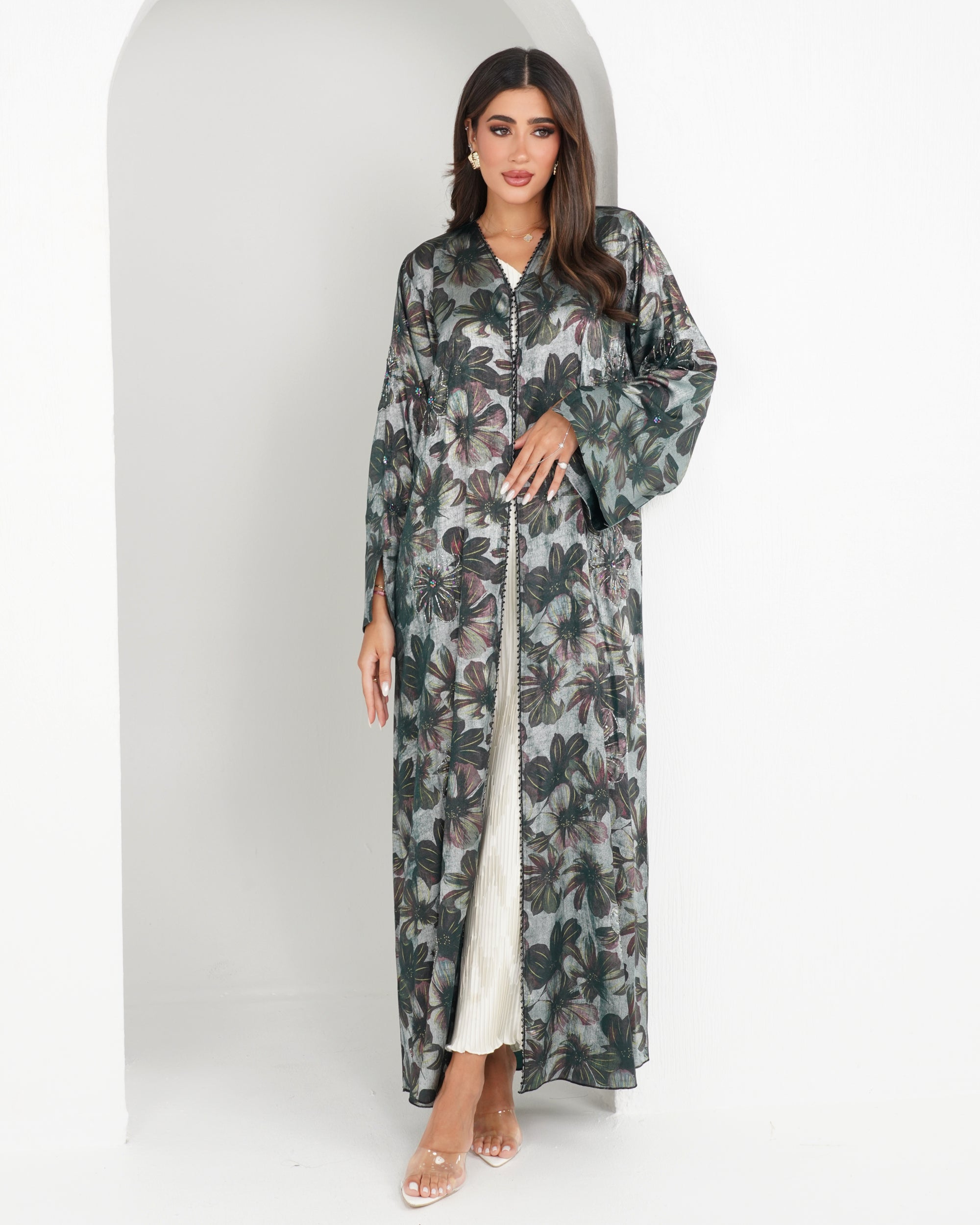 R159 Travel Wear  C green printed  Abaya Set