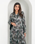 R159 Travel Wear  C green printed  Abaya Set