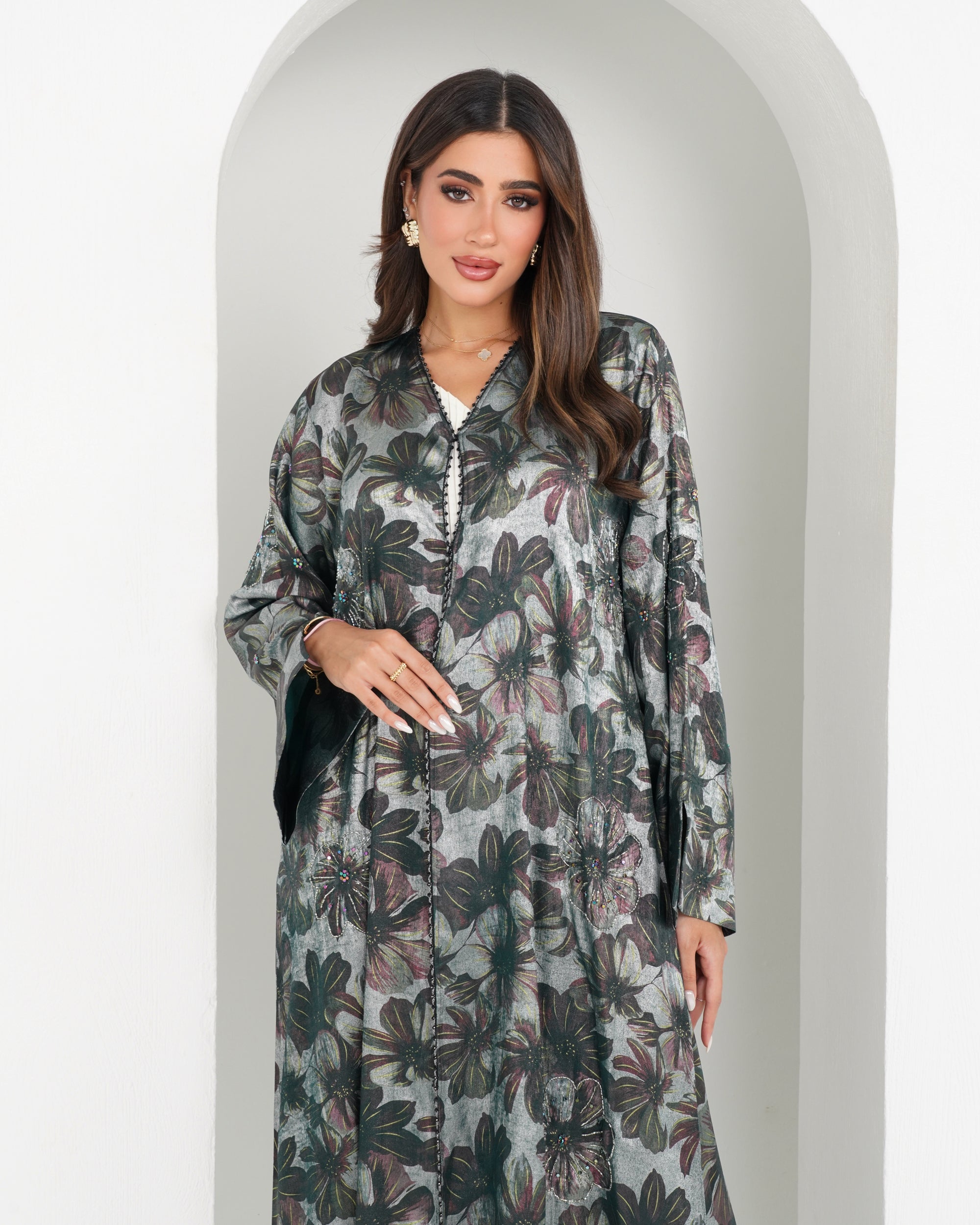 R159 Travel Wear  C green printed  Abaya Set