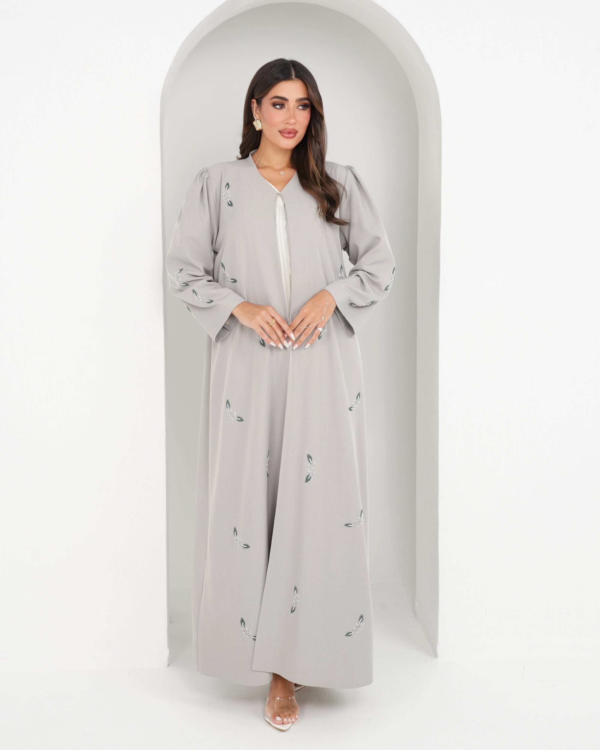 R143 Grey Summer Abaya Set