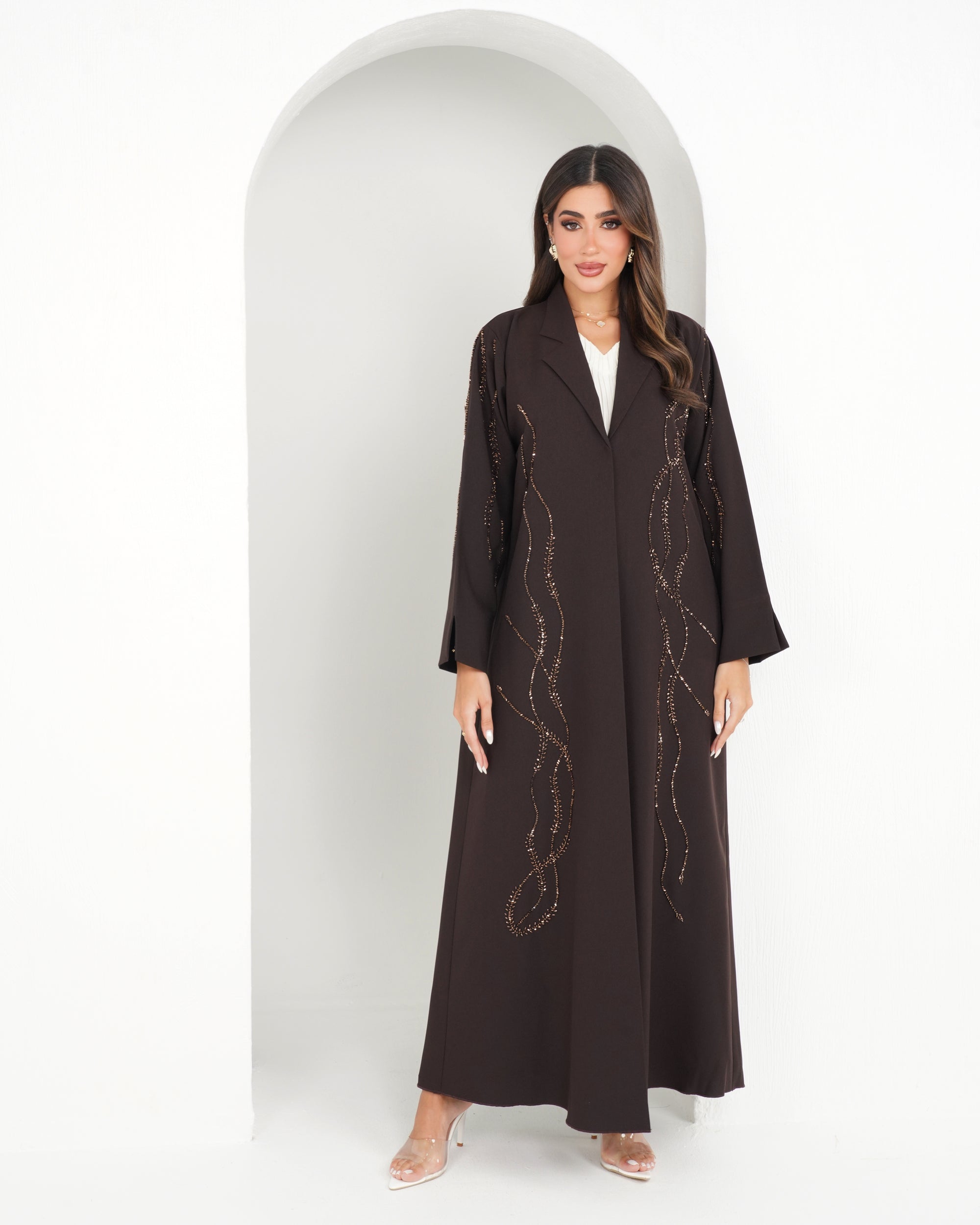 R142 Dark  Brown Abaya Set