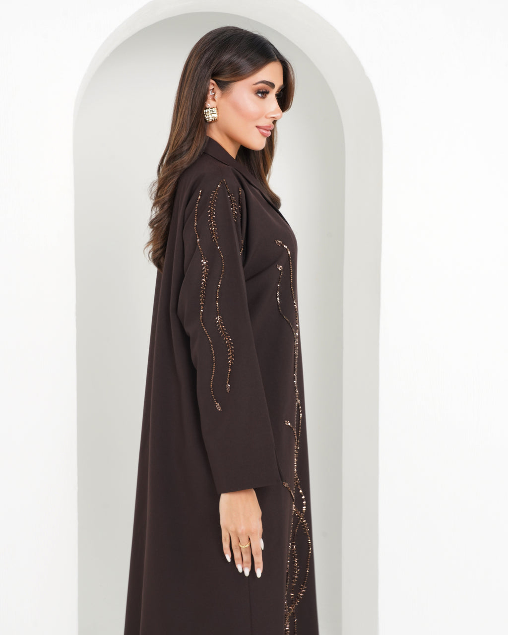 R142 Dark  Brown Abaya Set