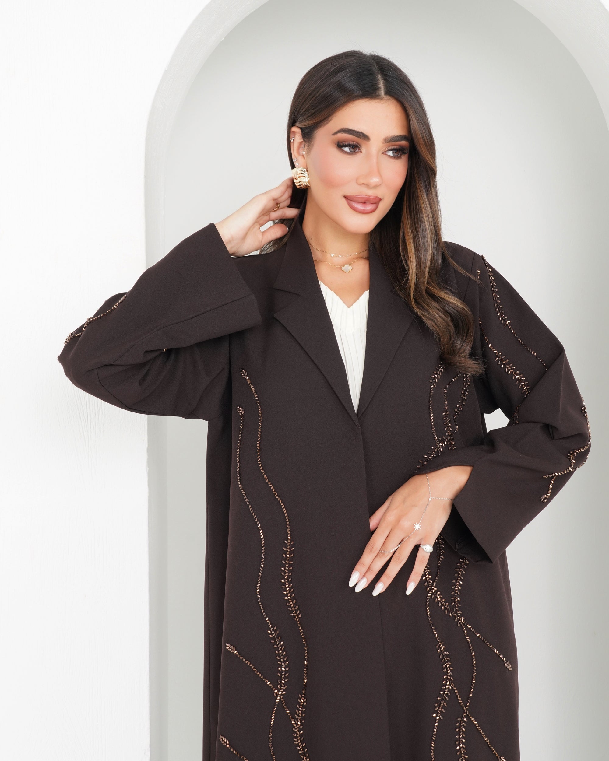R142 Dark  Brown Abaya Set
